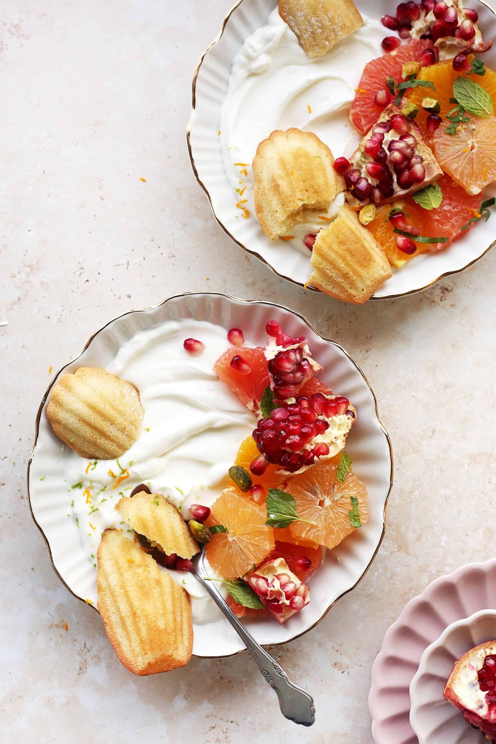 Breakfast Bowl with Madeleines Cookies and Greek Yogurt