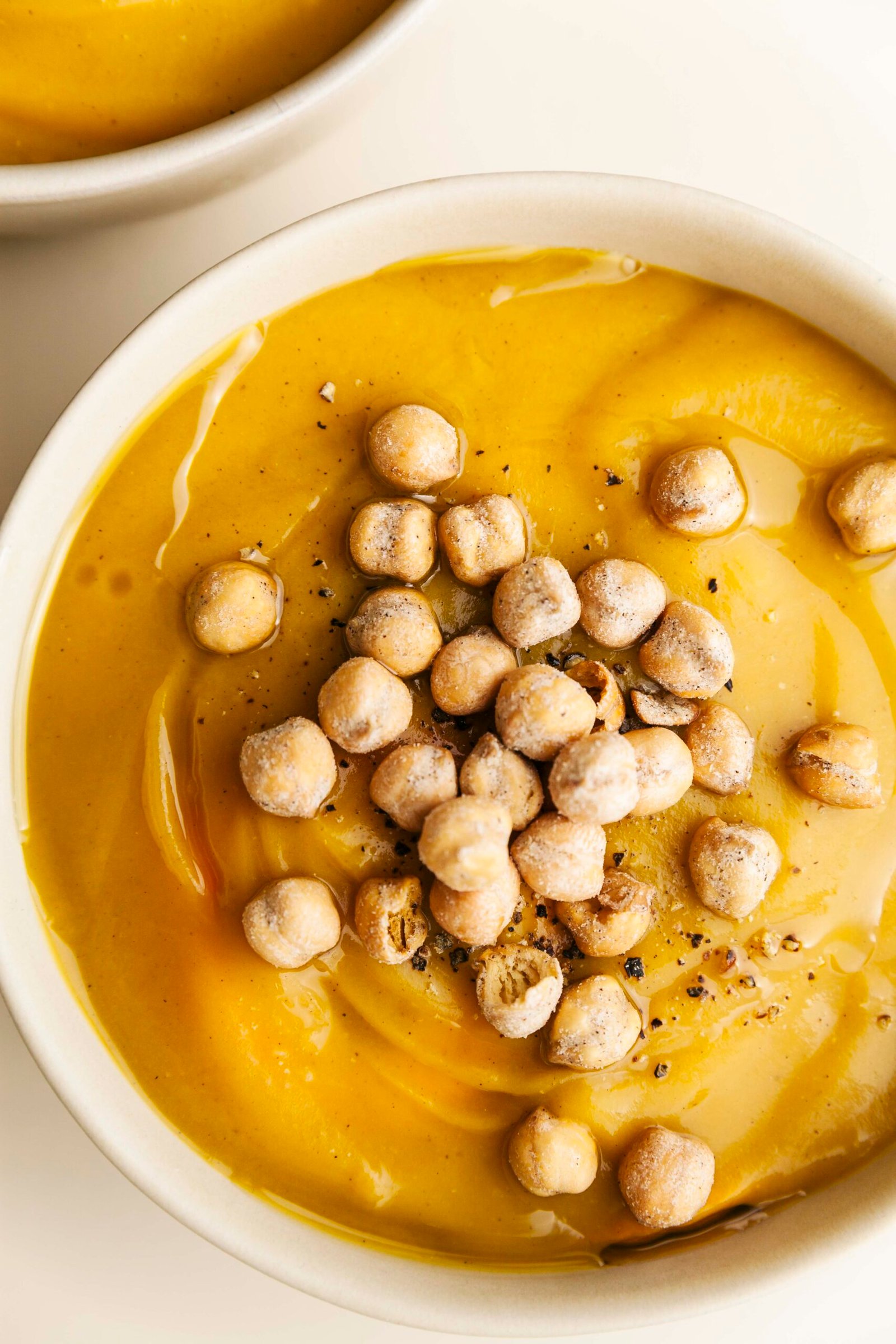 Roasted Butternut Squash + Apple Soup with Crispy Chickpeas