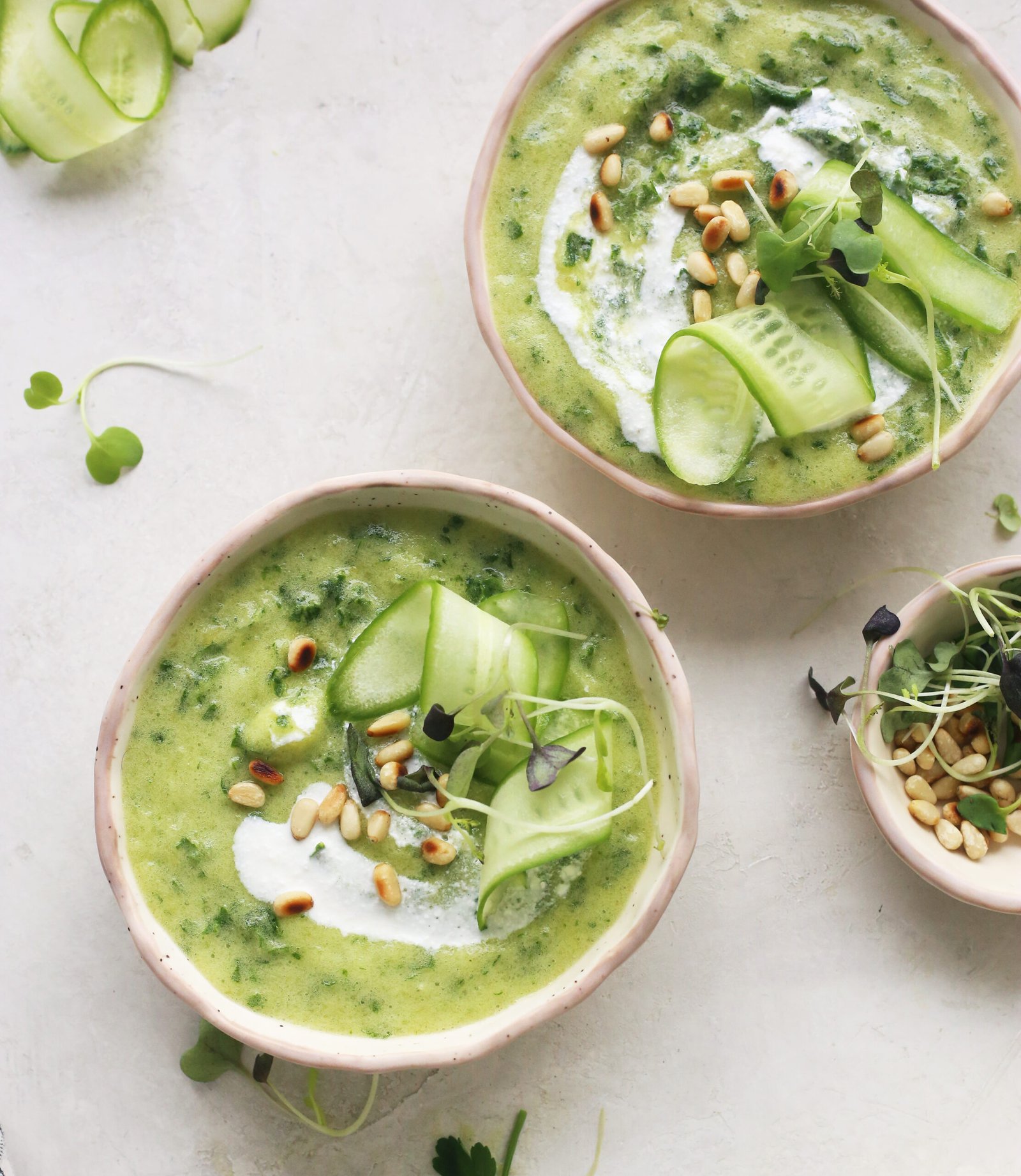Creamy Cucumber Soup with Toasted Pine Nuts