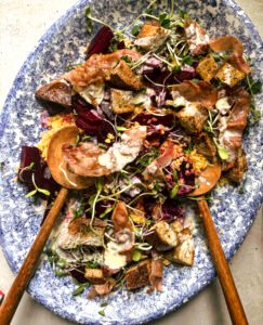 Lentil, Beet & Crispy Prosciutto Salad with Lemon