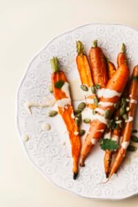 Roasted Carrots with Tahini Sauce & Toasted Pumpkin Seeds
