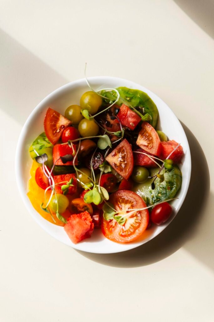 Tomato & Watermelon Heirloom Salad with Sprouts & Lime