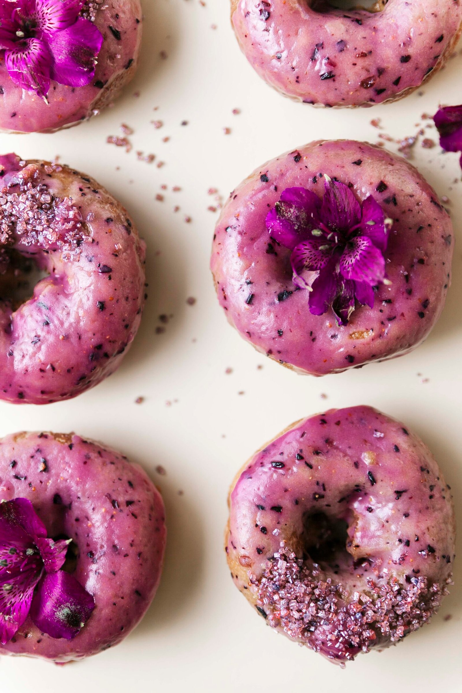 Baked Blueberry Lavender Donuts with Edible Flowers