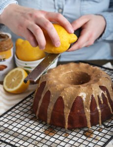 Lemon Almond Bundt Cake with Almond Butter Drizzle