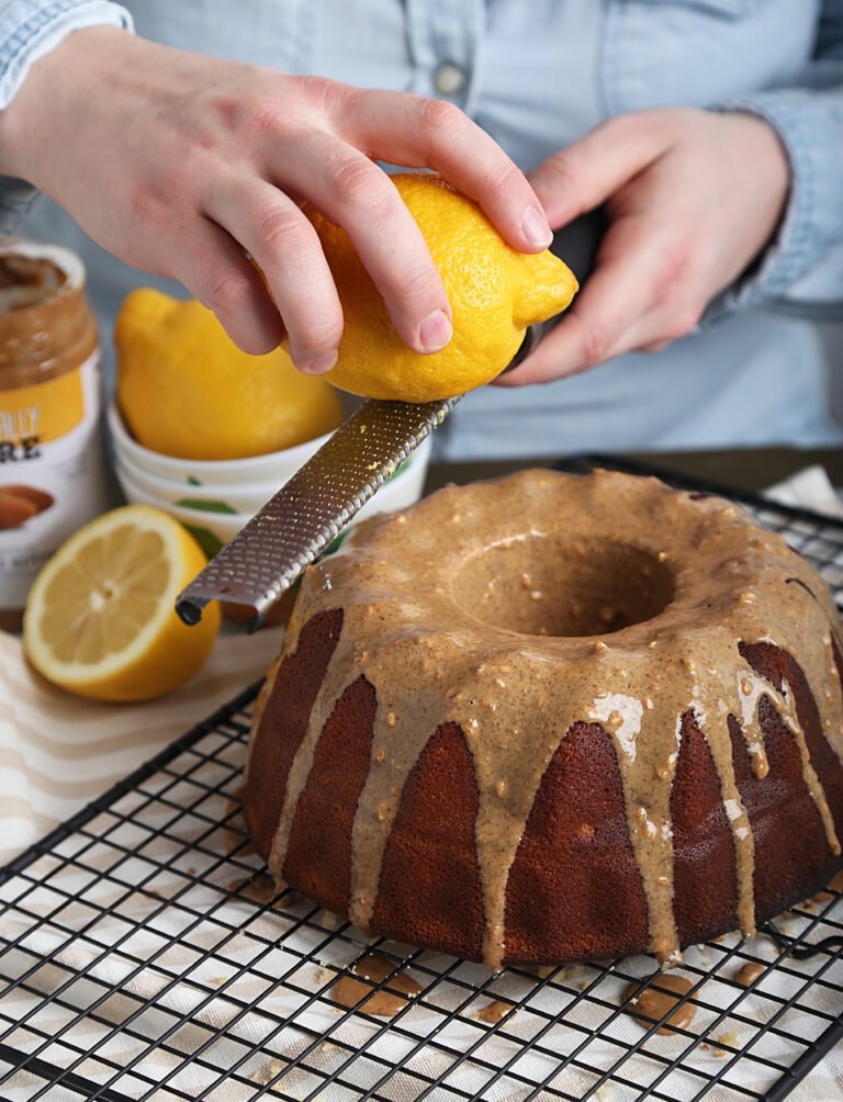 Lemon Almond Bundt Cake with Almond Butter Drizzle