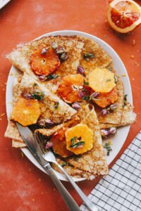 Citrus Crêpes with Edible Rose Petals & Mint